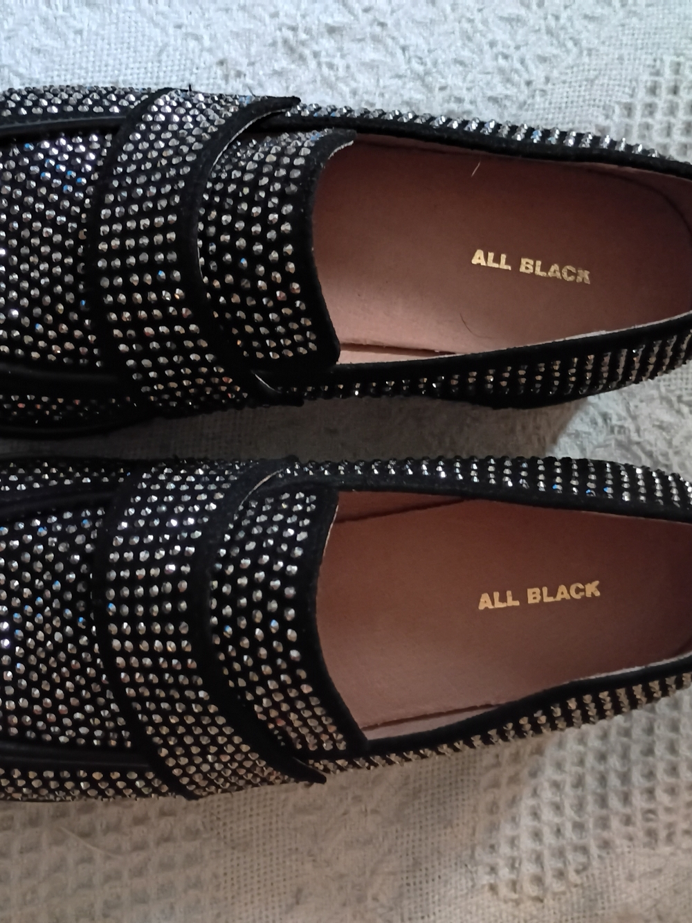 All Black Women's Black Crystal-Studded Slip-On Loafers
